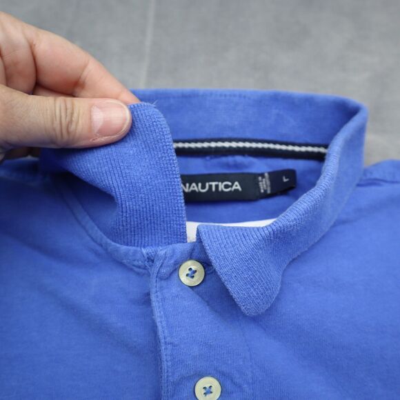 Nautica Shirt Mens L Blue Polo Short Sleeve Collared Button Cotton Embroidered - Picture 6 of 16